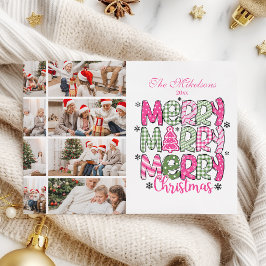 8 Photo Pink Green Merry Christmas Holiday Julkort