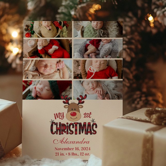 8 Photo Play Reindeer Baby Första jul Julkort (Skapare uppladdad)