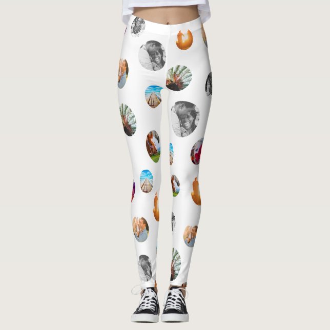 8 Photo polka dot Template Circles White Exercise Leggings (Framsida)