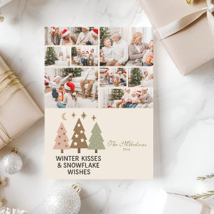 8 Photo Retro Winter Kisses & Snowflake Önskemål Julkort