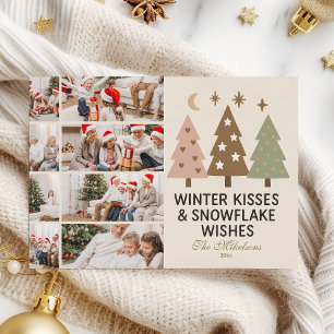 8 Photo Retro Winter Kisses & Snowflake Önskemål Julkort