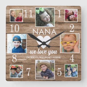 8 Photo Rustic Barn Wood Kärlek You Nana Barnbarn Fyrkantig Klocka