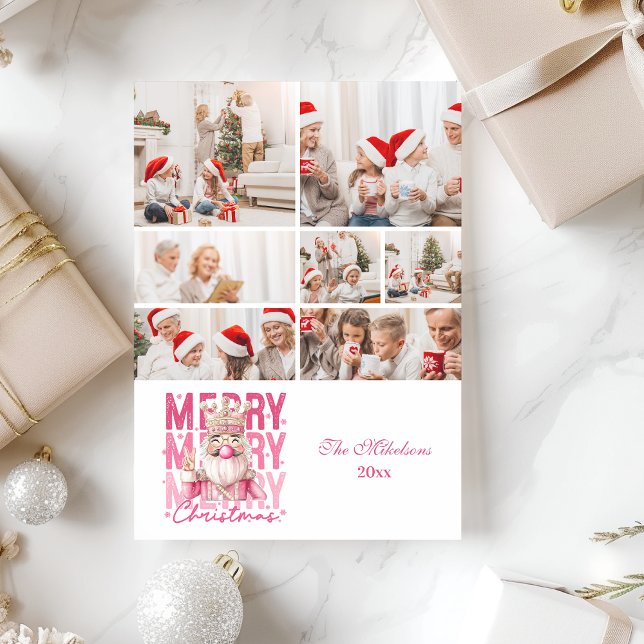 8 Photo Vintage Pink Nutcracker Christmas  Julkort (Skapare uppladdad)