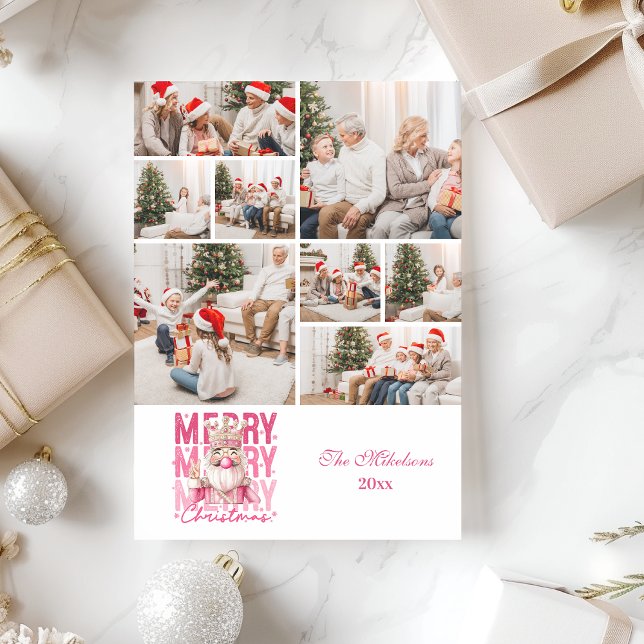 8 Photo Vintage Pink Nutcracker Christmas  Julkort (Skapare uppladdad)