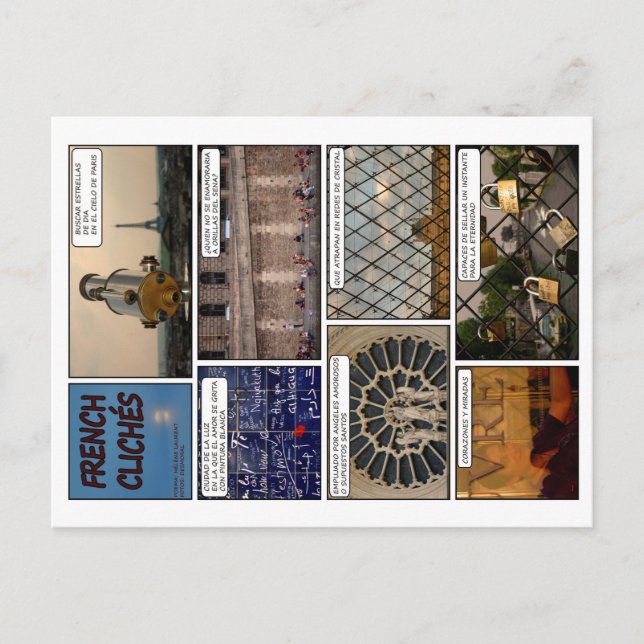 8 postales "Fransk Clichés" con poema en Francés Vykort (Framsida)