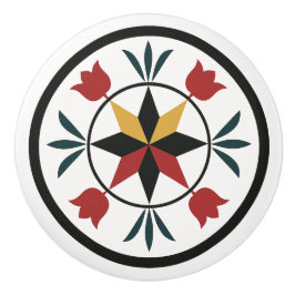 8-pt Star Tulips Pennsylvania Dutch Hex Sign Knob Knopp