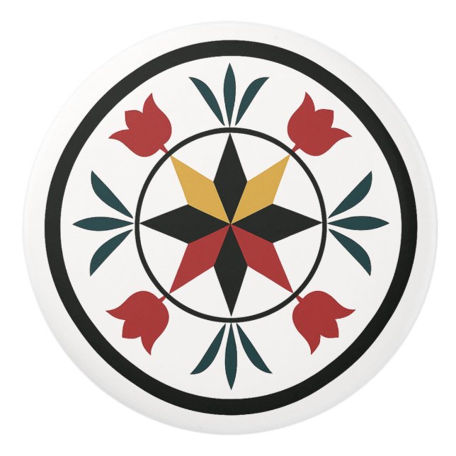 8-pt Star Tulips Pennsylvania Dutch Hex Sign Knob Knopp (Framsidan)