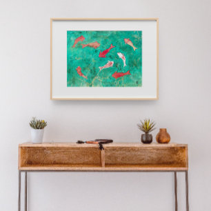 8 Röda och Guld Koi Fiskens vattenfärg Poster