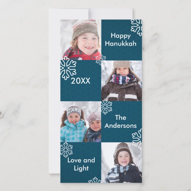 8 rutor Blå Snö - Hanukkah Fotokort Julkort (Framsida)