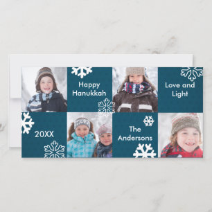 8 rutor Blå Snö - Hanukkah Fotokort Julkort