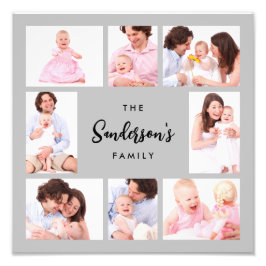 8 Sections Family Photo in Gray Frame Fototryck