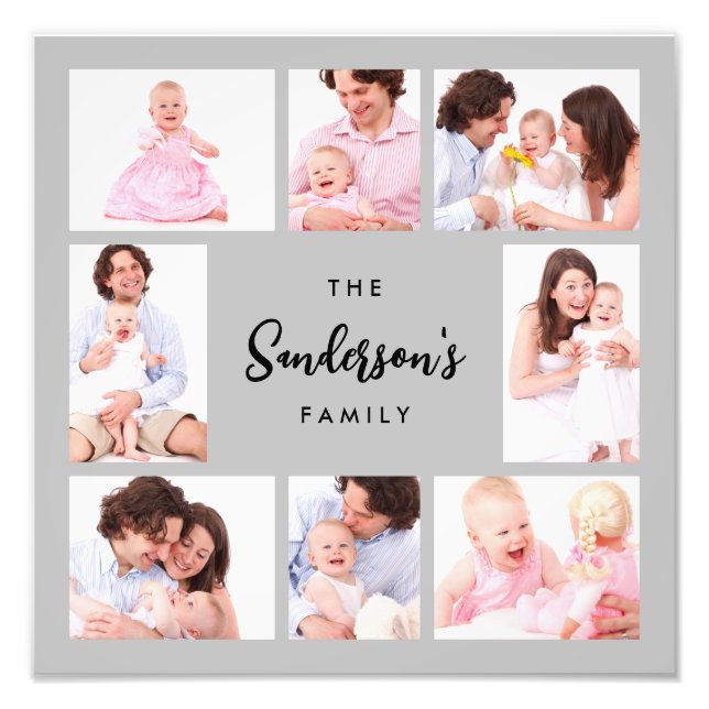 8 Sections Family Photo in Gray Frame Fototryck (Framsidan)