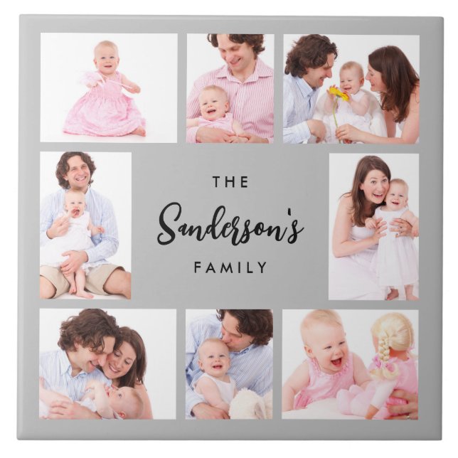 8 sektioner familjefoto i grå ram kakelplatta (Framsidan)