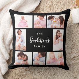 8 sektioner familjefoto i svart ram kudde