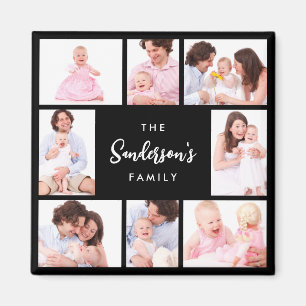 8 sektioner familjefoto i svart ram magnet