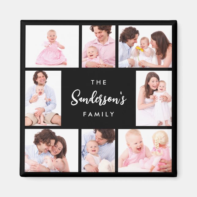 8 sektioner familjefoto i svart ram magnet (Framsidan)