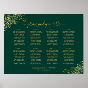 8 Sittplatsschemat Bord Bröllop Emerald Grönt och Poster