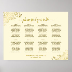 8 Sittplatta Bröllop, Guld Frills på Cream vid Bor Poster