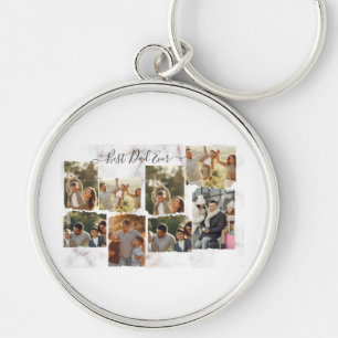 8 Tjugofoto Modern Elegant Collage Keychain Rund Silverfärgad Nyckelring