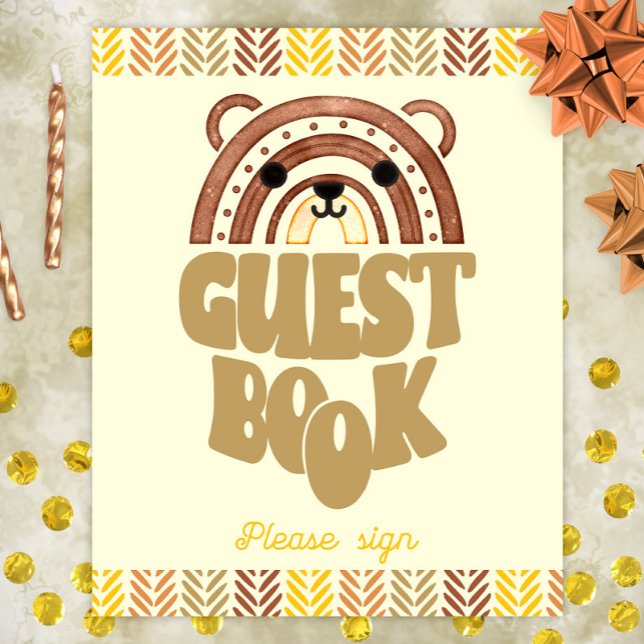8 x 10 Guest Bok Boho Woodland Bear Birthday Poster (Skapare uppladdad)