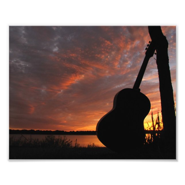 8 x 10 Guitar Sunset Silhouette Fototryck (Framsidan)
