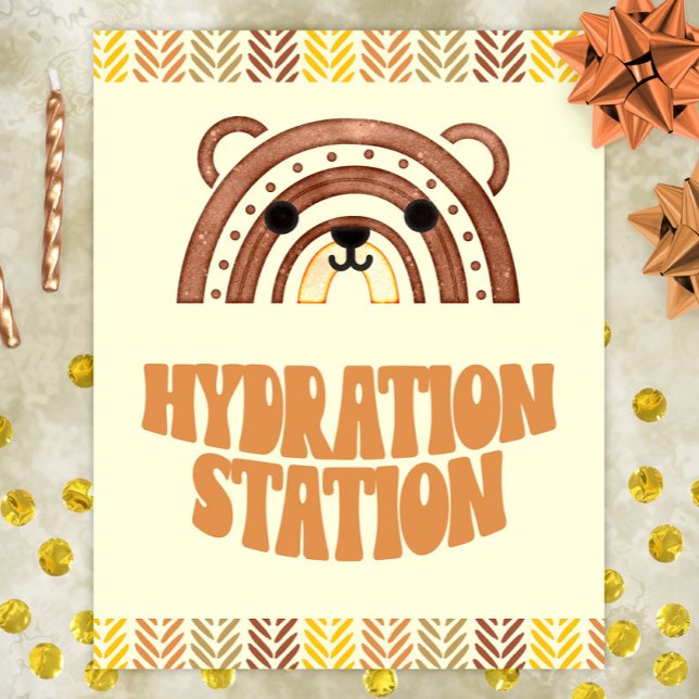 8 x 10 Hydration Station Boho Woodland Bear Birthd Poster (Skapare uppladdad)