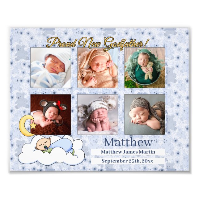 8 x 10 Proud Godfather Nyfödd bebis Boy 6 Photo Fototryck (Framsidan)