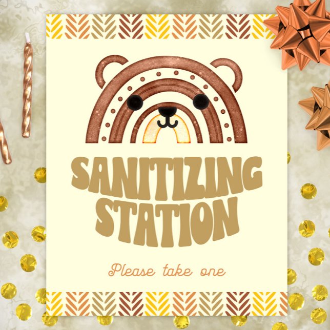 8 x 10 Sanitizer Station Boho Woodland Bear Birthd Poster (Skapare uppladdad)