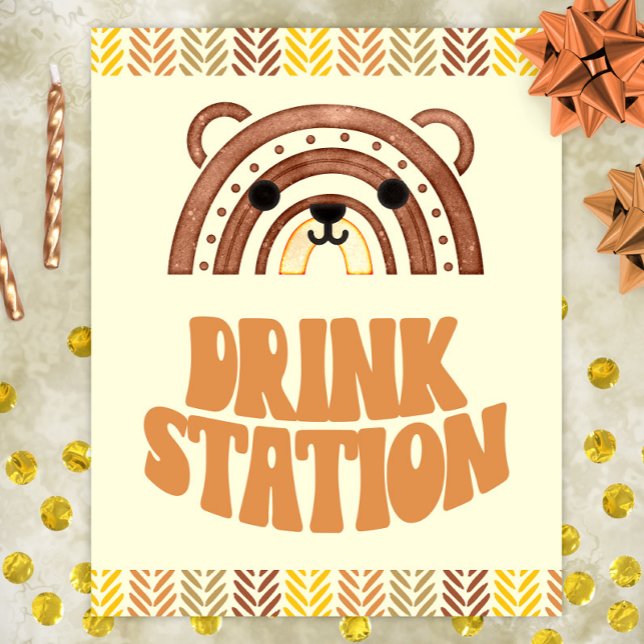 8 x 10 Station Boho Woodland Bear Birthday Poster (Skapare uppladdad)