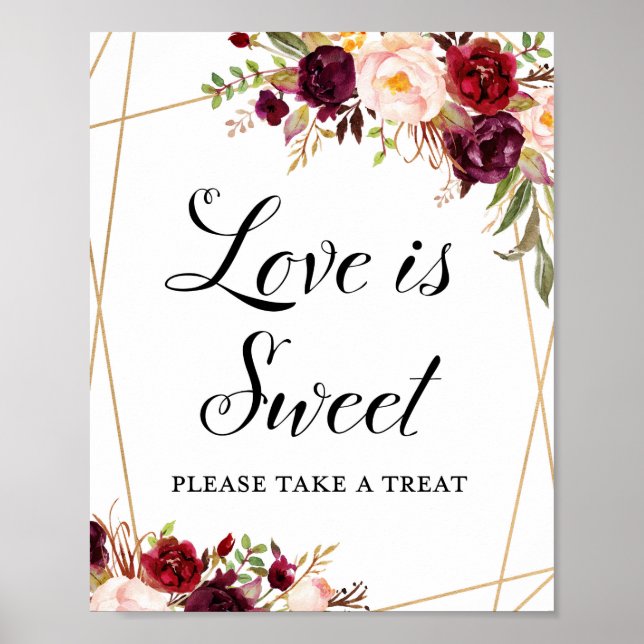 8 x 10-tums Burgundy Boho-Blommigt-skylt Poster (Framsidan)