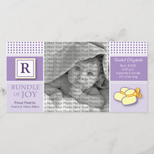 8 x 4 Lila Gingham Monogrammed Birth Notice Meddelande