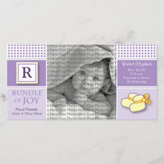 8 x 4 Lila Gingham Monogrammed Birth Notice Meddelande