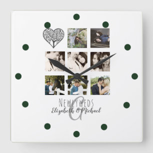 8 x PHOTO COLLAGE Newlyweds Personlig BRÖLLOP Fyrkantig Klocka