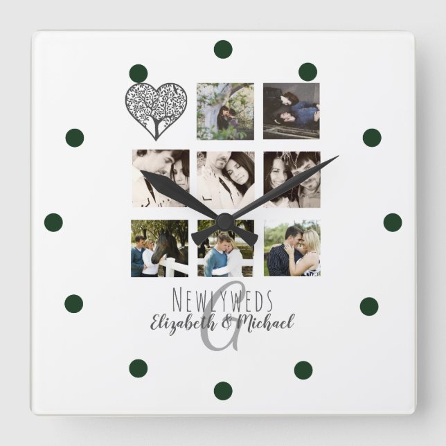 8 x PHOTO COLLAGE Newlyweds Personlig BRÖLLOP Fyrkantig Klocka (Framsida)