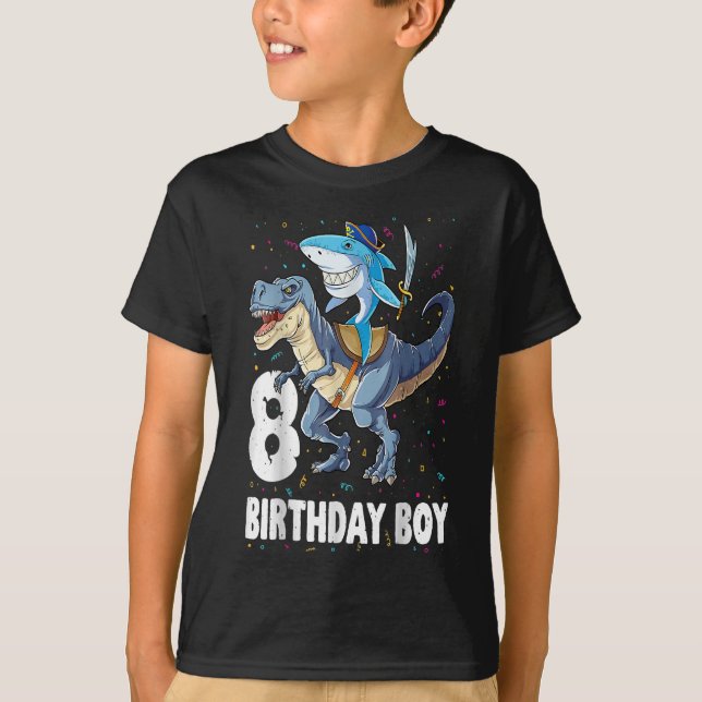 8 year old Shirt 8th Birthday Boy Shark Dinosaur T (Framsida)