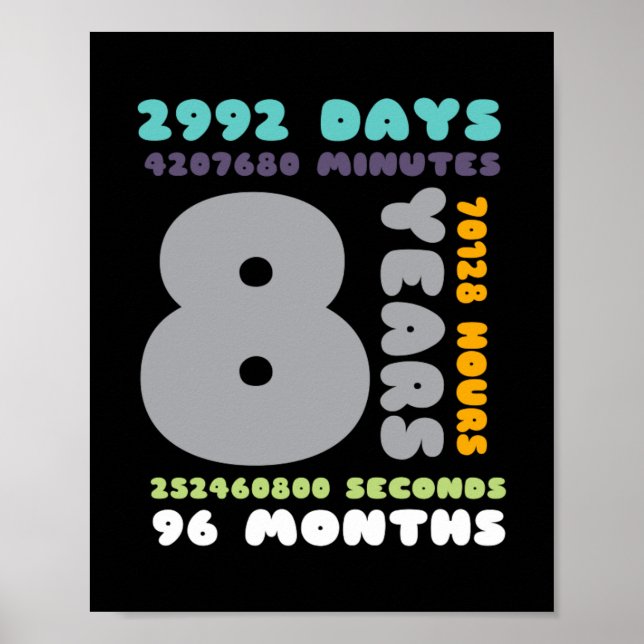 8 Years Birthday Gift Girl Boy Party Poster (Framsidan)