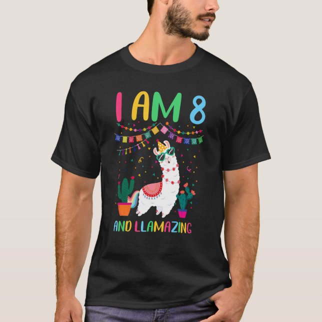 8 Years Old Llamazing Birthday Girl 8th Cute Llama T Shirt (Framsida)