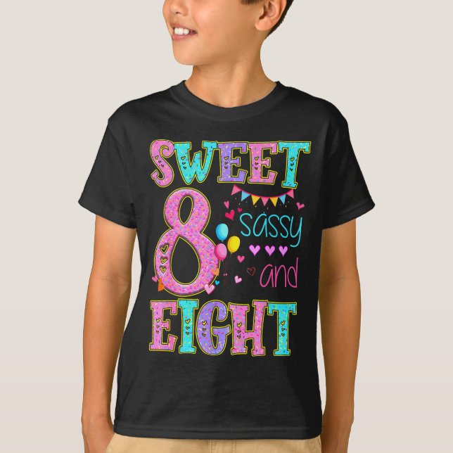 8 Years Old Sweet Sy And Eight Birthday Girl Donut T Shirt (Framsida)