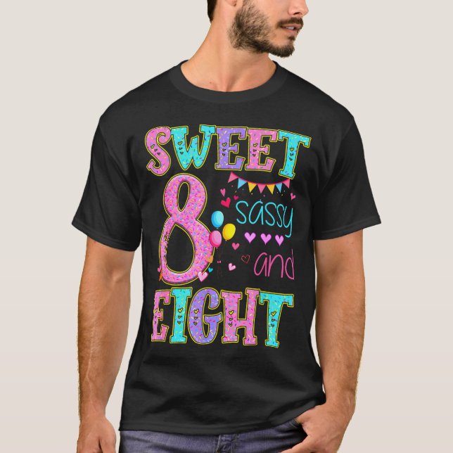 8 Years Old Sweet Sy And Eight Birthday Girl Donut T Shirt (Framsida)