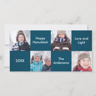 8H Rutor Blå - Hanukkah Fotokort Julkort