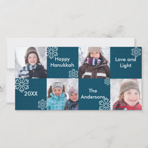 8H Rutor Blå Snö - Hanukkah Fotokort Julkort