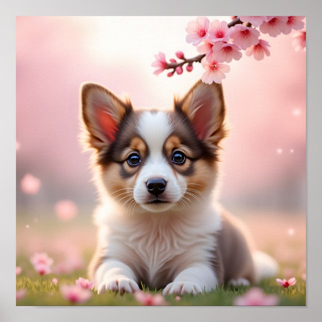 8K Corgi-Realistic Puppy in Autumn Maple Leaves Poster (Framsidan)