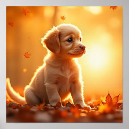 8K- Golden Retriever in Autumn Maple Leaves Poster