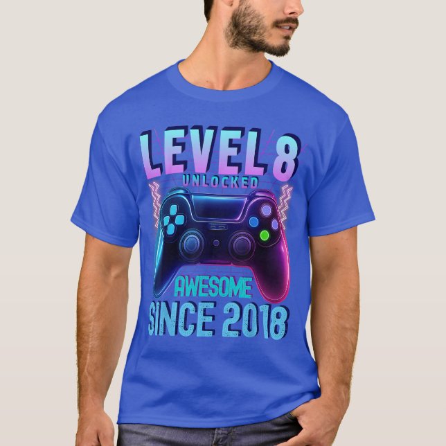 8th Birthday Boy Level 8 Unlocked Gamer Birthday S T Shirt (Framsida)