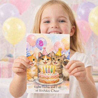 8th Birthday Card for Girls That Love Cats Kort
