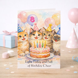 8th Birthday Card for Girls That Love Cats Kort