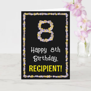 8th Birthday: Floral Flowers Number, Custom Name Kort