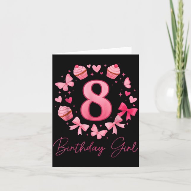 8th Birthday Girl Aesthetic Coquette Bow  Kort (Framsida)