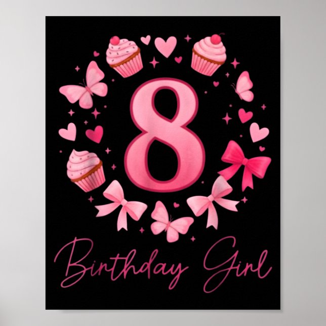 8th Birthday Girl Aesthetic Coquette Bow  Poster (Framsidan)