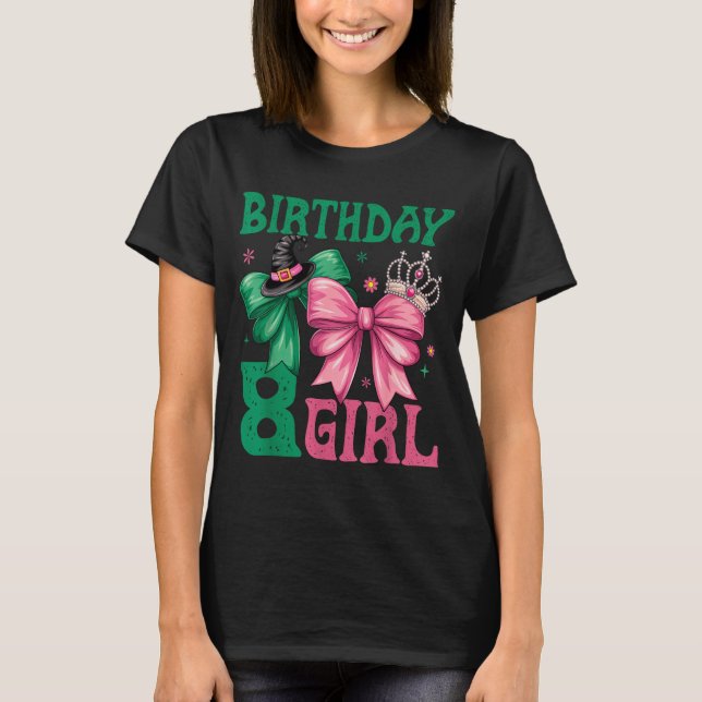 8th Birthday Girl Witch Nk Green 8 Year Old Birthd T Shirt (Framsida)